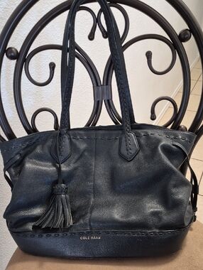 Cole Haan Black Leather Tote with Braided Handles and Tassel. Very sturdy..